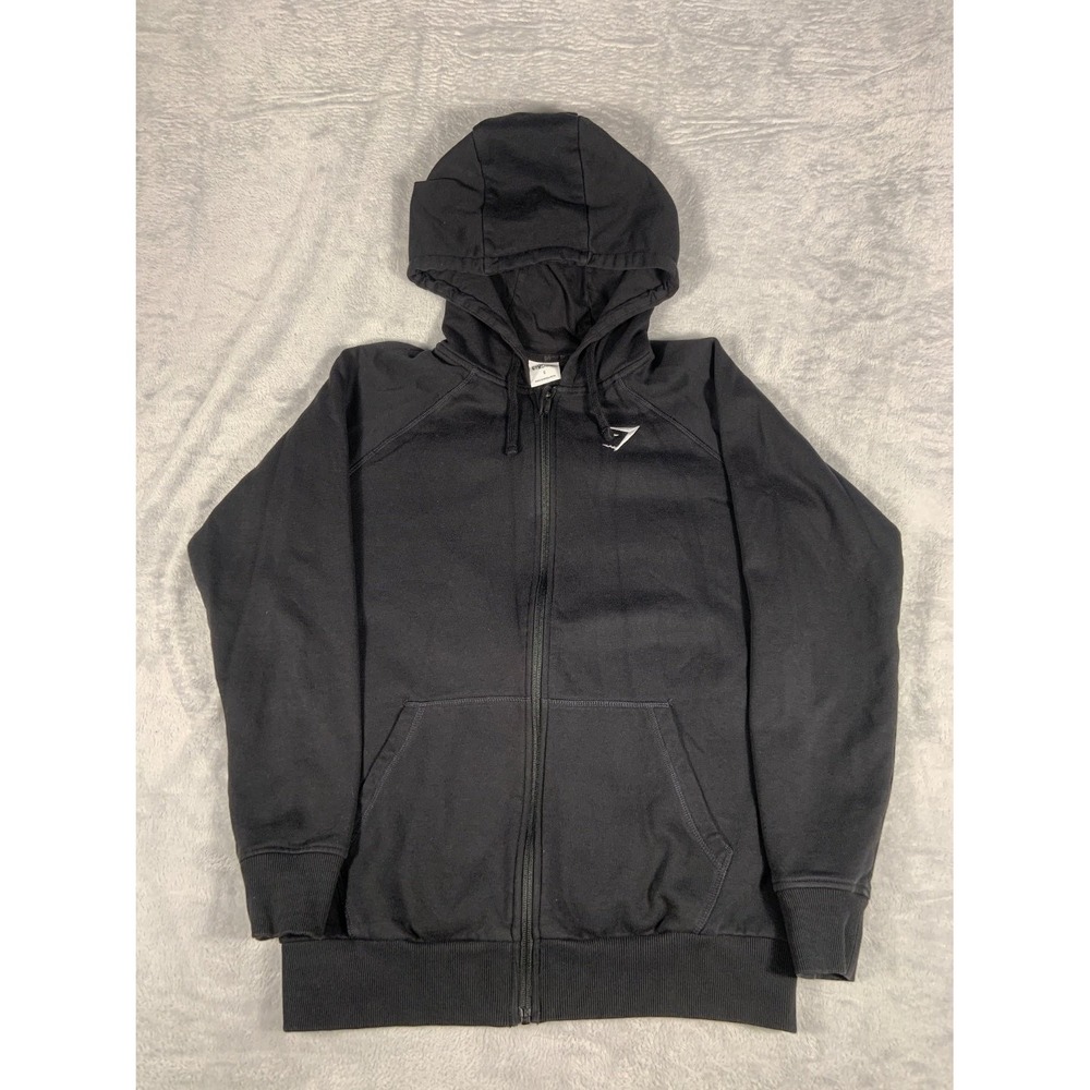 Gymshark Hoodie Mens S Black Full Zip Long Sleeve Drawstring Hood